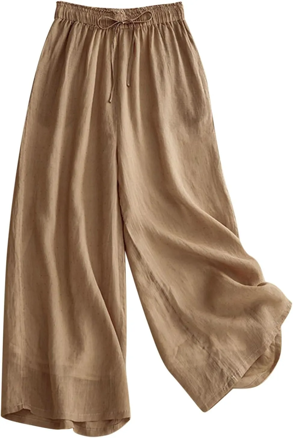YRAETENM Wide Leg Pants for Women Baggy Elastic Waist Cotton Linen Pants Plus Size Palazzo Lounge Trousers with Pockets