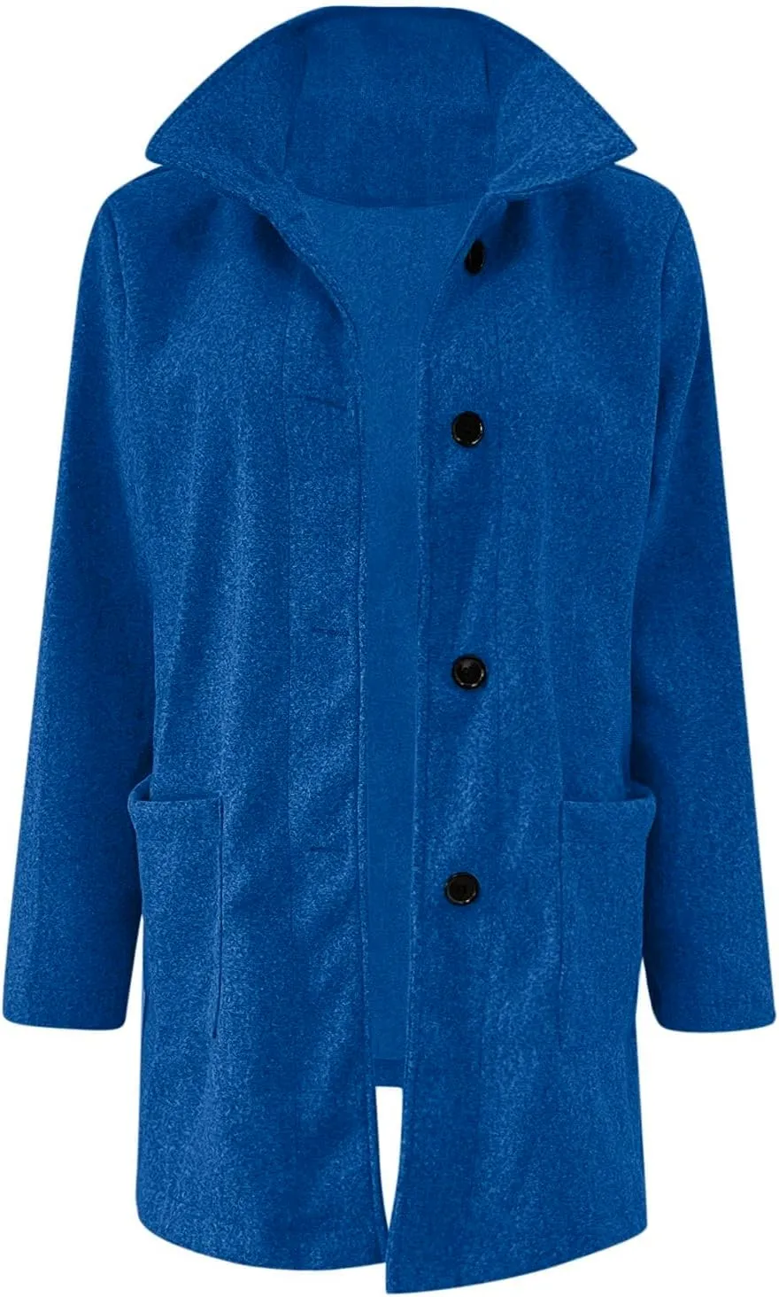 ZWRXW Women's Wool Blend Pea Coat Button Down Stand Collar Thicken Jacket Casual Solid Mid-Long Outerwear with Pockets